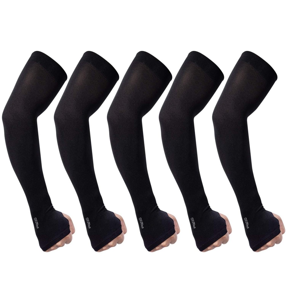 QXURkut 5 Pairs Black Cooling Sun UV Protection Arm Sleeve Cover with Thumb Hole for Men Women Outdoor