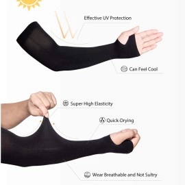 QXURkut 5 Pairs Black Cooling Sun UV Protection Arm Sleeve Cover with Thumb Hole for Men Women Outdoor