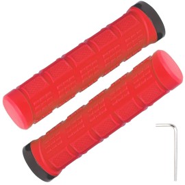 Topcabin Bike Grips Double Lock On Locking Bicycle Handlebar Grips Cycle Bicycle Mountain Bike Bmx Floding (Rubber Grips Red 1 Pair)