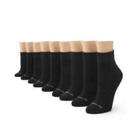 No nonsense womens Soft & Breathable Cushioned Quarter Top Running Socks, Black - 9 Pair Pack, 4 10 US