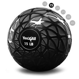 Yes4All Fitness Slam Medicine Ball 15Lbs For Exercise, Strength, Power Workout Workout Ball Weighted Ball Exercise Ball Dynamic Black
