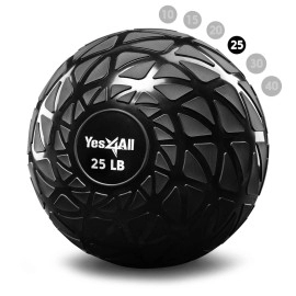 Yes4All Fitness Slam Medicine Ball 25Lbs For Exercise, Strength, Power Workout Workout Ball Weighted Ball Exercise Ball Dynamic Black