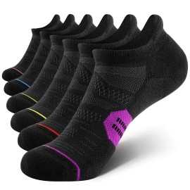 cS cELERSPORT 6 Pack Womens Ankle Running Socks cushioned Low cut Tab Athletic Sport compression Socks, Black Mixed, Small