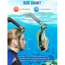 Full Face Snorkel Mask, Snorkeling Gear for Adults Diving Mask Anti Fog Premium Innovative Safety Breathing System, 180 Panoramic Foldable Anti Leak Swimming Mask with Detachable Camera Mount