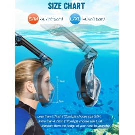 Full Face Snorkel Mask, Snorkeling Gear for Adults Diving Mask Anti Fog Premium Innovative Safety Breathing System, 180 Panoramic Foldable Anti Leak Swimming Mask with Detachable Camera Mount