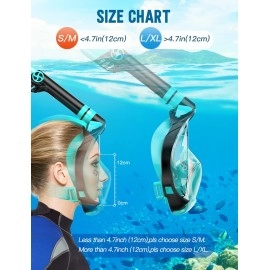 Full Face Snorkel Mask, Snorkeling Gear for Adults Diving Mask Anti Fog Premium Innovative Safety Breathing System, 180 Panoramic Foldable Anti Leak Swimming Mask with Detachable Camera Mount