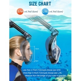 Full Face Snorkel Mask, Snorkeling Gear for Adults Diving Mask Anti Fog Premium Innovative Safety Breathing System, 180 Panoramic Foldable Anti Leak Swimming Mask with Detachable Camera Mount