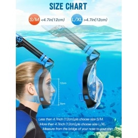 Full Face Snorkel Mask, Snorkeling Gear for Adults Diving Mask Anti Fog Premium Innovative Safety Breathing System, 180 Panoramic Foldable Anti Leak Swimming Mask with Detachable Camera Mount