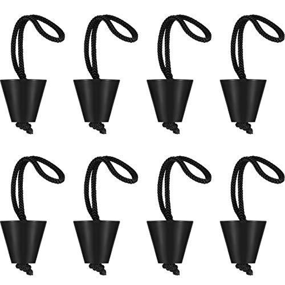 8 Pieces Universal Kayak Scupper Plug Kit Silicone Scupper Plugs Drain Holes Stopper Bung With Lanyard (Black)