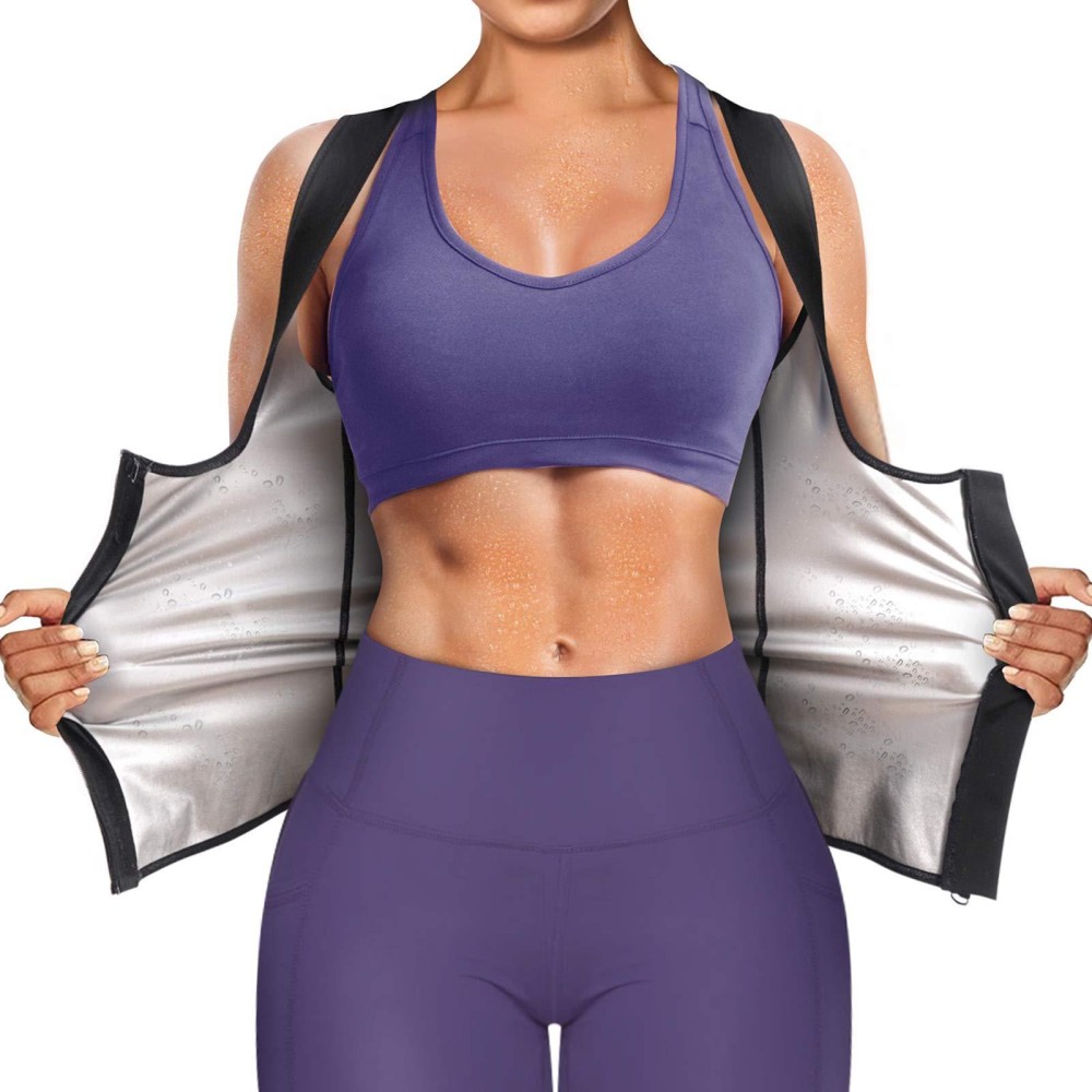 Junlan Sauna Suit For Women Waist Trainer Vest For Women Sweat Tank Top Shaper For Women With Zipper (Black, Medium)