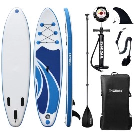 Triclicks 10Ft Stand Up Paddle Boards Inflatable Sup Board Surfboard - Beginners Kit Adjustable Paddle, Air Pump With Pressure Guage, Fin, Repair Kit, Premium Leash & Rucksack (Style 5)