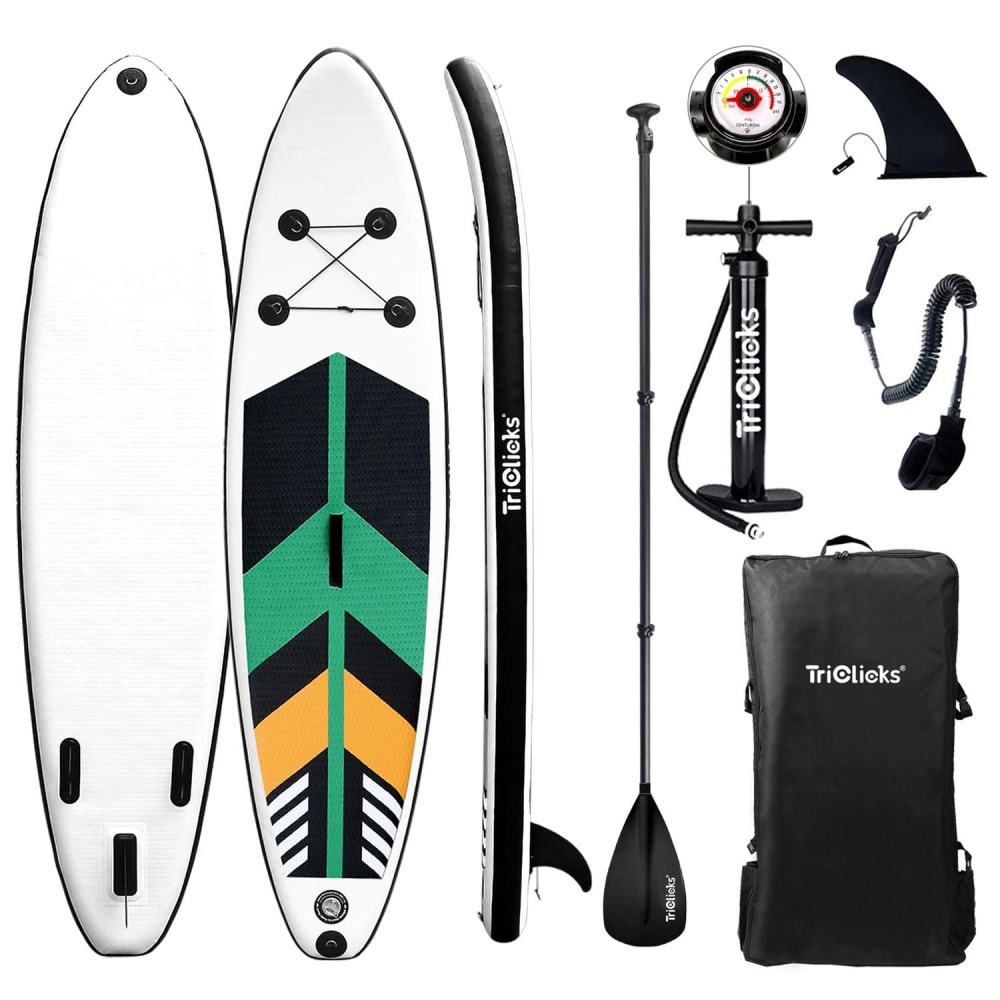 Triclicks 10Ft Stand Up Paddle Boards Inflatable Sup Board Surfboard - Beginners Kit Adjustable Paddle, Air Pump With Pressure Guage, Fin, Repair Kit, Premium Leash & Rucksack (Style 6)