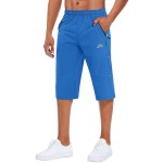Magcomsen Capri Hiking Pants For Men Zipper Pockets Quick Dry Below Knee Stretchy 3/4 Gym Athletic Shorts Summer Bright Blue, 33