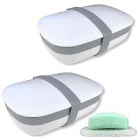 Kiasona 2Pack Travel Soap Box,Soap Bar Holder Dish Container Case With Sponge Saver&Silicone Band,Strong Sealing,Leak Proof,Portable,Best For Bathroom,Gym,School,Camping,Hiking,Vacation(Pack Of 2)