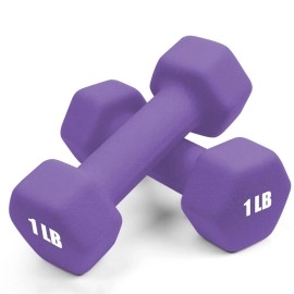 Set Of 2 Neoprene Dumbbell Hand Weights, Anti-Slip, Anti-Roll, Purple (Neoprene Dumbbells)