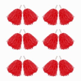 Hooshing 12Pcs Pom Poms Cheerleading Red Plastic Cheer Pom Poms With Handles For Team Spirit Sports Party Dance