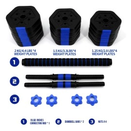 VIVITORY Dumbbell Sets Adjustable Weights, Free Weights Dumbbells Set with Connector, Non-Rolling Adjustable Dumbbell Set, Blue Weights Set for Home Gym, 22 to 66 Lbs, Hexagon, Cement Mixture