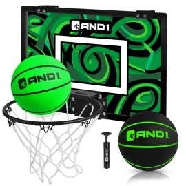 And1 Over The Door Mini Hoop: - 18X12 Pre-Assembled Portable Basketball Hoop With Flex Rim, Includes Two Deflated 5 Mini Basketball - Green/Black (5A1Gt0110B0E2)