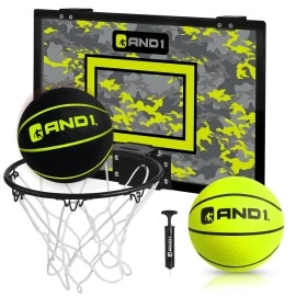 And1 Over The Door Mini Hoop: - 18X12 Pre-Assembled Portable Basketball Hoop With Flex Rim, Includes Two Deflated 5 Mini Basketball - Volt/Black (5A1Gt0110F0E2)