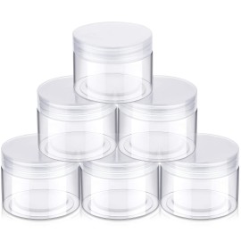 6 Pack Plastic Pot Jars Round Clear Leak Proof Plastic Container Jars With Lid For Travel Storage, Eye Shadow, Nails, Paint, Jewelry (5 Oz, Clear)