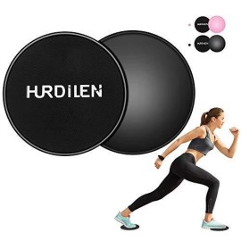 Hurdilen Core Sliders, Exercise Gliding Discs Dual Sided Use On Carpet And Hardwood Floors, Lightweight And Perfect Fitness Apparatus For Training Abdominal Core Strength (Dark Black)
