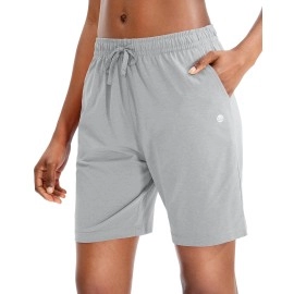 G Gradual Womens Bermuda Shorts Jersey Shorts With Deep Pockets 7 Long Shorts For Women Lounge Walking Athletic (Grey, X-Large)