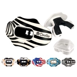 Coollo Sports Lip Guard Mouthguard Maxx/Might Football And High Impact Sports Lip Protector For Adults & Youth (Strap Included) (Black Zebra -(Two Layers), With Case (Adult 8+))