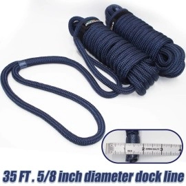 INNOCEDEAR 2 Pack Premium Navy Blue Dock Lines - 15' / 25'/35' with Eyelet.Double Braided Nylon Dock Line/Mooring Lines.Hi-Performance Marine Boats Ropes