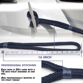 INNOCEDEAR 2 Pack Premium Navy Blue Dock Lines - 15' / 25'/35' with Eyelet.Double Braided Nylon Dock Line/Mooring Lines.Hi-Performance Marine Boats Ropes