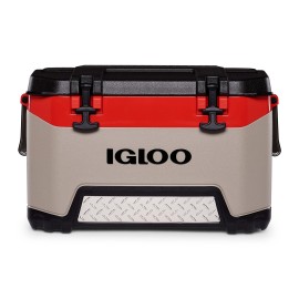 Igloo Bmx 52 Quart Cooler With Cool Riser Technology, Fish Ruler, And Tie-Down Points - 16.34 Pounds - Sandstone And Red