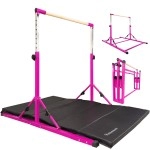 Pregymnastic Updated Gymnastic Bar, 6Ft Portable Gymnastics Bar, Safe Gymnastics Training Bar For Kids And Teenagers 3-18, Weight Limit 500 Lbs, Adjustable 3'-5' Gymnastics Kip Bar (Purple-Black Mat)