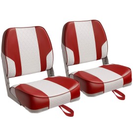 Leader Accessories A Pair Of New Low Back Folding Boat Seat(2 Seats) (C-Whitered)