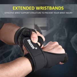 ihuan Weight Lifting Gym Workout Gloves with Wrist Wrap Support for Men & Women, Full Palm Protection, for Weightlifting, Training, Fitness, Exercise, Pull ups