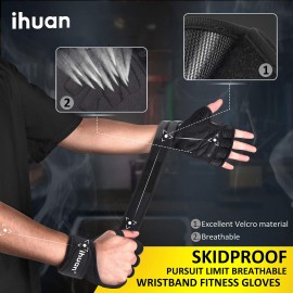 ihuan Weight Lifting Gym Workout Gloves with Wrist Wrap Support for Men & Women, Full Palm Protection, for Weightlifting, Training, Fitness, Exercise, Pull ups