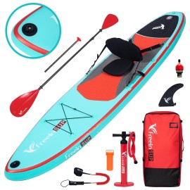 Freein Stand Up Paddle Board Kayak Sup Inflatable Stand Up Paddle Board Sup 10106Ax31 X6, 2 Blades Paddle, Dual Action Pump, Triple Fins, Leash, Backpack