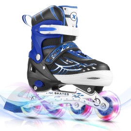 Girls Adjustable Inline Skates,Blue Roller Blades For Kids And Adult Youth Beginner Fun Illuminating Skates For Indoor & Outdoor Skating