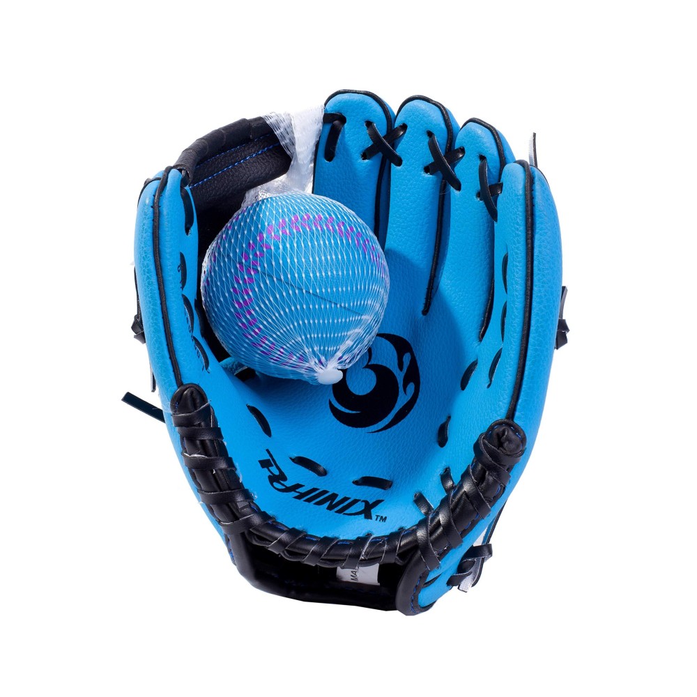 Phinix 10 Baseball Glove Tee Ball Mitts And Foam Ball For Kids Beginner Play Training Right Hand Throw Blue