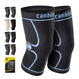 Cambivo 2 Pack Knee Brace, Knee Compression Sleeve For Men And Women, Knee Support For Running, Workout, Gym, Hiking, Sports (Blue,Large)