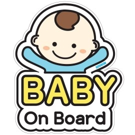 Geekbear Baby On Board Sticker For Cars (01 Basic Boy) - Cartoon Style Design As A Car Accessory - Reflective, Weather-Resistant And Eye-Catching - Gift For New Parents