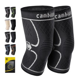 Cambivo 2 Pack Knee Brace, Knee Compression Sleeve For Men And Women, Knee Support For Running, Workout, Gym, Hiking, Sports (Gray,Large)