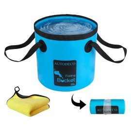 Autodeco Collapsible Bucket 5 Gallon Container Folding Water Bucket Portable Wash Basin For Camping Fishing Travelling Outdoor Gardening Car Washing Blue 1Pcs 20L