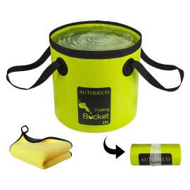 Autodeco Collapsible Bucket 5 Gallon Container Folding Water Bucket Portable Wash Basin For Camping Fishing Travelling Outdoor Gardening Car Washing Green 1Pcs 20L