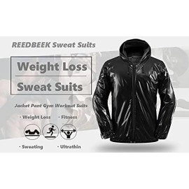 REEDBEEK Professional Anti-Rip Sauna Suit Weight Loss Sweat Suit with Hood Boxing MMA Training Gym Jacket Top and Pant Workout Full-Zip Suits for Men and Women