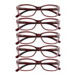 5 Pairs Reading Glasses With Spring Hinge, Blue Light Blocking Glasses, Computer Reading Glasses For Women And Men, Fashion Square Eyewear Frame(Red,+225 Magnification)