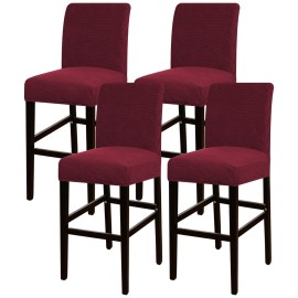 Turquoize Stretch Bar Stool Cover Counter Stool Pub Chair Slipcover For Dining Room Cafe Barstool Slipcover Removable Furniture Chair Seat Cover Jacquard Fabric With Elastic Bottom Set Of 4, Burgundy