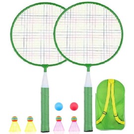 Badminton Racket For Children 1 Pair, Nylon Alloy Durable Badminton Racquet Set For Kids Indoor/Outdoor Sport Game(Including 4 Badminton And 2 Table Tennis)(Green)