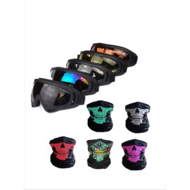 Motorcycle Goggles - Set Of 5 - Dirt Bike Atv Motocross Anti-Uv 400 Adjustable Protective Combat Tactical Military Goggles For Men Women Kids Youth Adult (Skull)