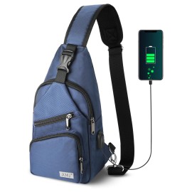 Amj Crossbody Sling Bag Men Women, Casual Shoulder Backpack, Chest Daypack Satchel For Hiking Travel (Small, Blue)