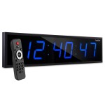 Ivation Huge 24 Inch Large Big Oversized Digital Led Clock With Stopwatch, Alarms, Countdown Timer Temp - Shelf Or Wall Mount (Blue) 6-Level Brightness, Mounting Holes Hardware