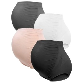 Rnxrbb Plus Size Maternity Underwear Over Bump Seamless Support Maternity Panties Clothes High Waisted 4 Pack, Black Beige White Gray Xl